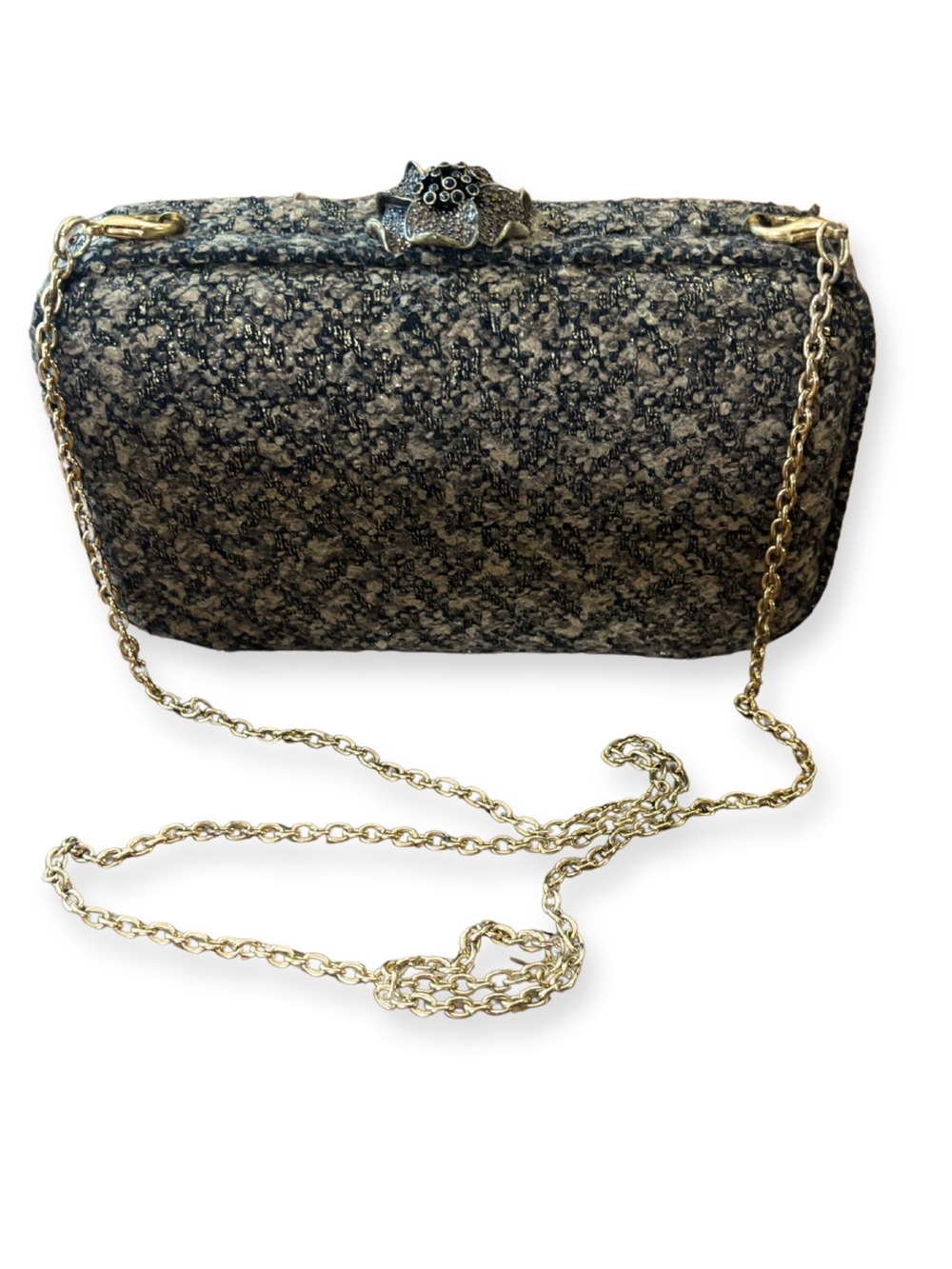 Ann Taylor Tweed Clutch Crossbody Purse Floral Clasp Removable Chain